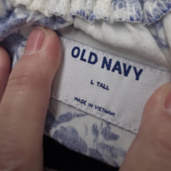 Old Navy Blouse Womens Large Tall White Blue Floral Peasant V-Neck Long Sleeve - Picture 5 of 9